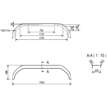 bts-ersatzteile.de :  Eckiger Tandemkotflügel 220 mm - THMK 22155 für Doppelachse 